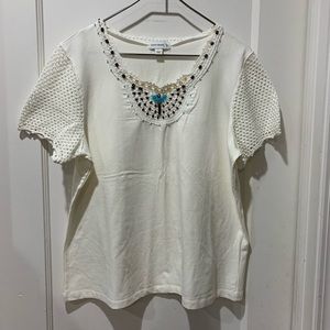 Susan graver large ivory beaded top